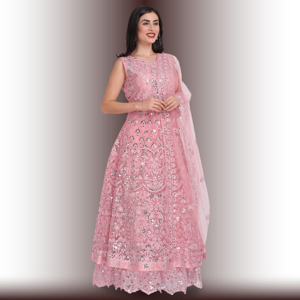 Blush Pink Sequence Embroidered Designer Anarkali Suit - Vasu Sarees -  4052021